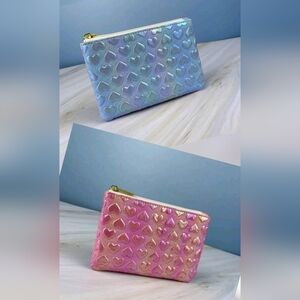 Iridescent Heart Decor Small Makeup/ Cosmetic/ Every Day  Pouch New, 2 Options